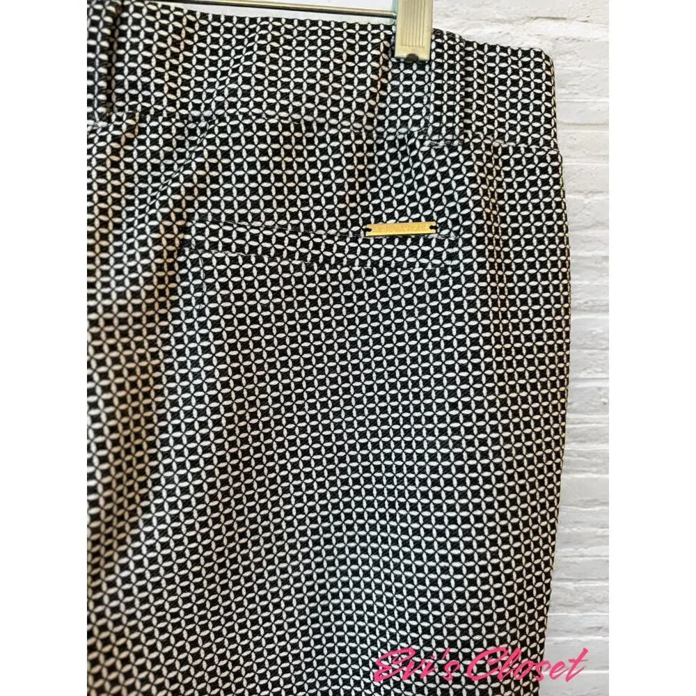 MICHAEL KORS Women's Pants Trousers Black White Geometric Print Square Size L